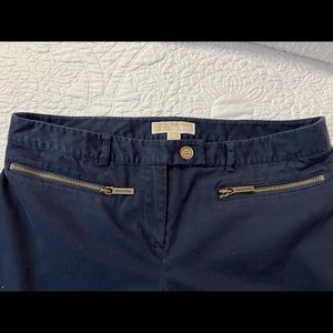 Womens MICHAEL KORS Navy Dress Pants Straight Gold Zipper Pockets